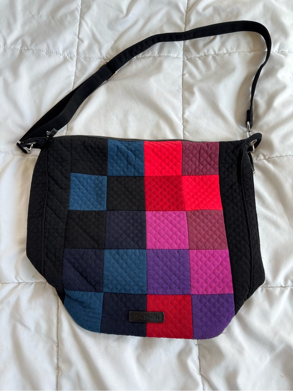 Vera Bradley Colorblock Quilted Microfiber Crossbody Hobo Bag Multicolor Black